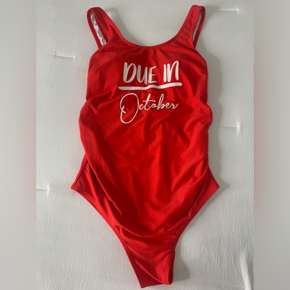 Red 'Due in October' Maternity One-Piece Swimsuit